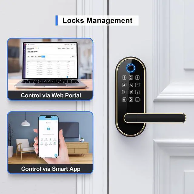 Alt view image 7 of 7 - Fingerprint Smart Lock with Handle & Keypad Fits Most US Doors, DIY Install, Keyless Entry: Code, FOB, Auto-Lock. Ideal for Home, Airbnb, Rental, Kids, Seniors. Alexa & Google Compatible