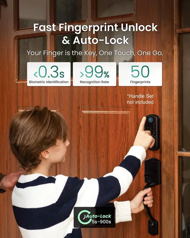 Alt view image 4 of 7 - Smart Door Lock B200, Smart Deadbolt Lock, Keyless Entry Door Lock, Fingerprint Smart Lock, Smart Locks for Front Door, App Control, Touchscreen Keypad Deadbolts,12-Month Battery, BHMA Grade3