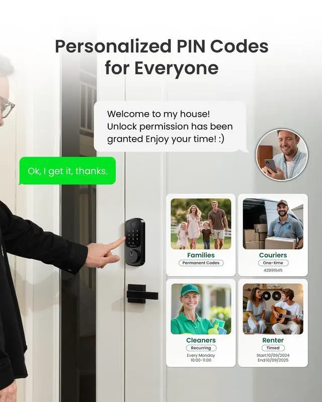Alt view image 5 of 7 - Smart Door Lock B200, Smart Deadbolt Lock, Keyless Entry Door Lock, Fingerprint Smart Lock, Smart Locks for Front Door, App Control, Touchscreen Keypad Deadbolts,12-Month Battery, BHMA Grade3
