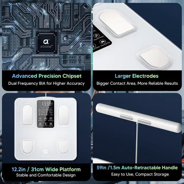 Alt view image 6 of 7 - Scale for Body Weight, Upgrade 50+ Metrics 8-Electrode Smart Scale with BMI, Body Fat, Muscle Mass, Full Body Composition Analyzer, High Precision Digital Bathroom Scale