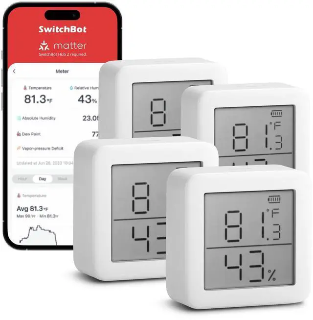 Main image of Smart Hygrometer Thermometer, Hygrometer Indoor Humidity Meter, Dewpoint/VPD/Absolute Humidity Sensor, Bluetooth Digital Temperature Monitor with Free Data Storage, 4-Pack