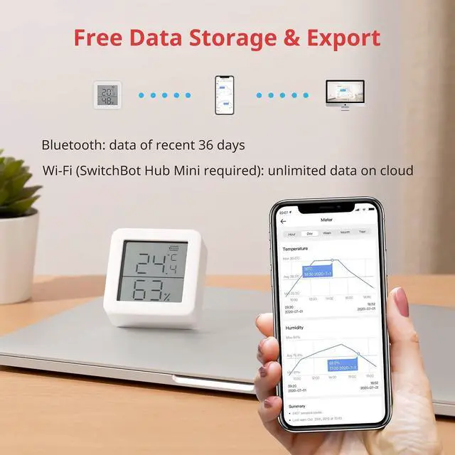 Alt view image 3 of 7 - Smart Hygrometer Thermometer, Hygrometer Indoor Humidity Meter, Dewpoint/VPD/Absolute Humidity Sensor, Bluetooth Digital Temperature Monitor with Free Data Storage, 4-Pack