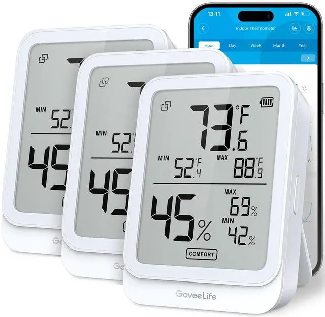 Main image of Hygrometer Thermometer H5104 3Pack, Bluetooth Room Temperature Monitor with APP Alert and 2 Years Date Storage Export, Remote LCD Digital Hygrometer Indoor Humidity Meter, Greenhouse