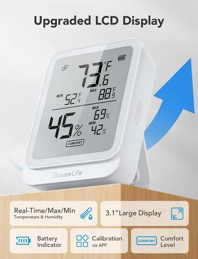 Alt view image 2 of 7 - Hygrometer Thermometer H5104 3Pack, Bluetooth Room Temperature Monitor with APP Alert and 2 Years Date Storage Export, Remote LCD Digital Hygrometer Indoor Humidity Meter, Greenhouse
