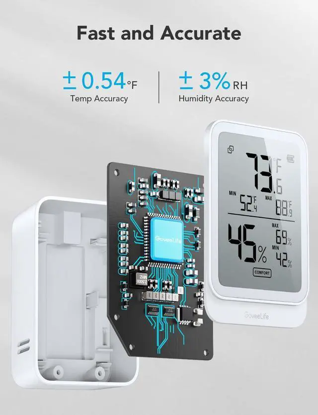 Alt view image 3 of 7 - Hygrometer Thermometer H5104 3Pack, Bluetooth Room Temperature Monitor with APP Alert and 2 Years Date Storage Export, Remote LCD Digital Hygrometer Indoor Humidity Meter, Greenhouse