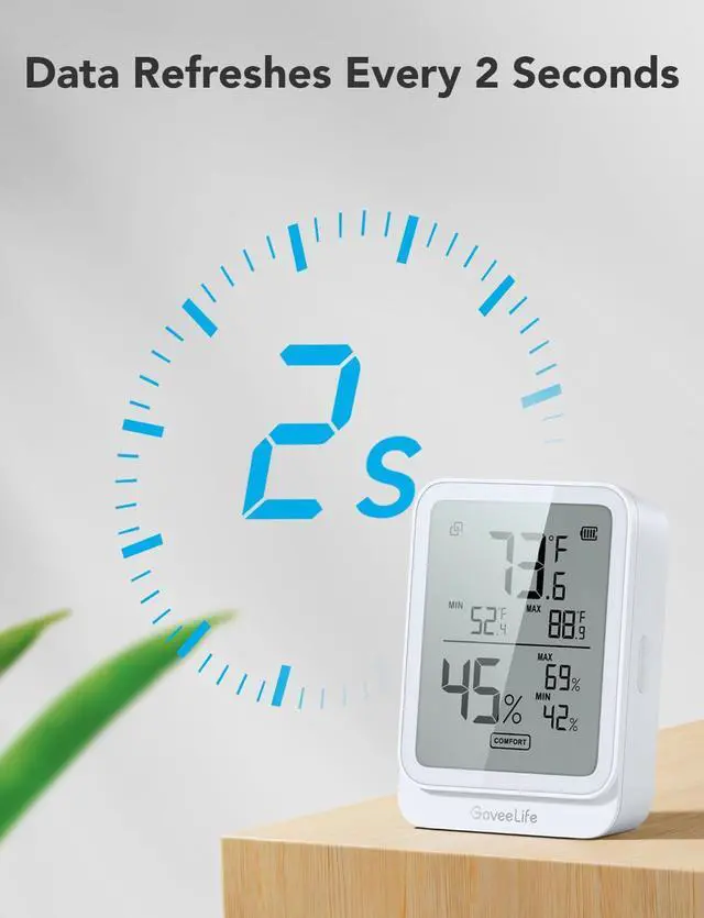 Alt view image 4 of 7 - Hygrometer Thermometer H5104 3Pack, Bluetooth Room Temperature Monitor with APP Alert and 2 Years Date Storage Export, Remote LCD Digital Hygrometer Indoor Humidity Meter, Greenhouse