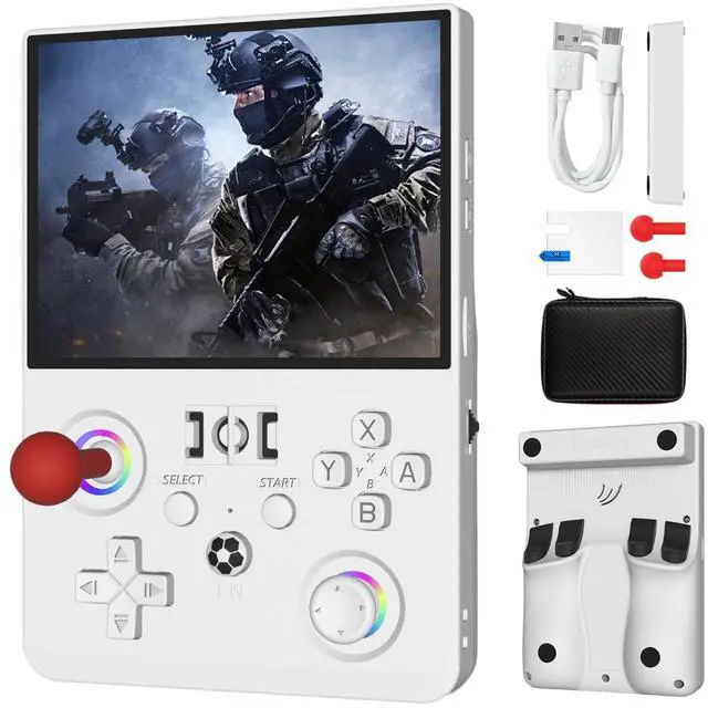 Main image of Newest R36MAX 4.5 Inch Retro Handheld Game Console,1024x768 IPS HD Screen,128G Built-in 22000+ Classic Game,Portable Open Source Linux System,4000mAh Battery with Arcade Joysticks*2 (White)
