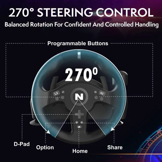 Alt view image 4 of 7 - Drive Pro V200 PC Gaming Racing Wheel with Pedals and Shifter, Steering Wheel Compatible with PC, PS4, Switch 2/Switch, Xbox Series X|S and Xbox One, 270° Car Driving Simulator with Vibration