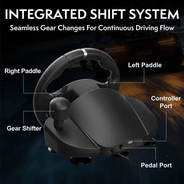 Alt view image 5 of 7 - Drive Pro V200 PC Gaming Racing Wheel with Pedals and Shifter, Steering Wheel Compatible with PC, PS4, Switch 2/Switch, Xbox Series X|S and Xbox One, 270° Car Driving Simulator with Vibration