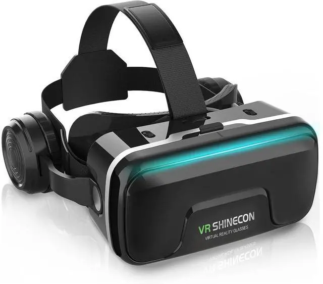Main image of VR Headset with Builtin Headphones 120° FOV Aspherical Lenses for 3D Movies & Games (Smartphone Compatible)