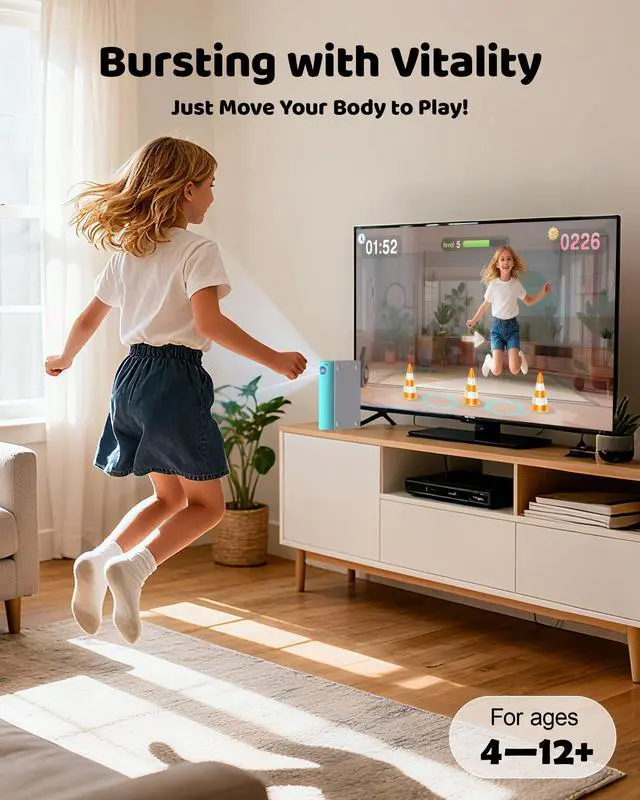 Alt view image 4 of 7 - AR Motion Game Console for Kids: Plug and Play TV Video Game System for Indoor Physical Play Interactive Family Fun Game Nights Parties Playtime - Great Gift for Boys Girls (Light Green)