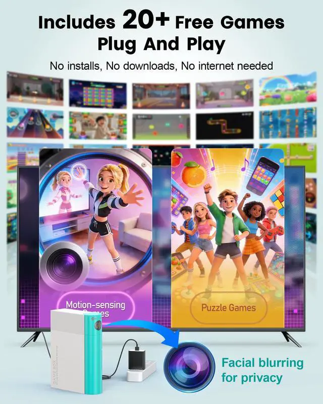Alt view image 2 of 7 - AR Motion Game Console for Kids: Plug and Play TV Video Game System for Indoor Physical Play Interactive Family Fun Game Nights Parties Playtime - Great Gift for Boys Girls (Light Green)