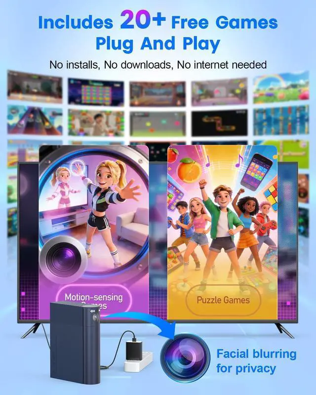 Alt view image 2 of 7 - AR Motion Gaming Console for Kids: Learning & Active Play Game System for Enhanced Logic & Coordination & Fitness. Video Game System with Adjustable Camera. (Navy Blue)