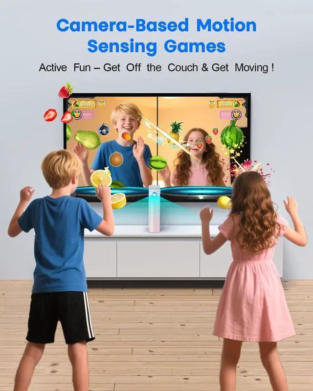 Alt view image 3 of 7 - AR Motion Gaming Console for Kids & Family - Plug & Play Video Game System for Indoor Physical Exercise & Interactive Family Fun, Great for Game Night, Playtime, and PlaydatesWhite&Pink