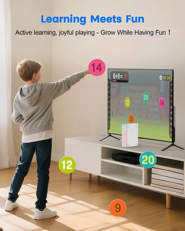 Alt view image 6 of 7 - AR Motion Gaming Console for Kids & Family - Plug & Play Video Game System for Indoor Physical Exercise & Interactive Family Fun, Great for Game Night, Playtime, and PlaydatesWhite&Pink