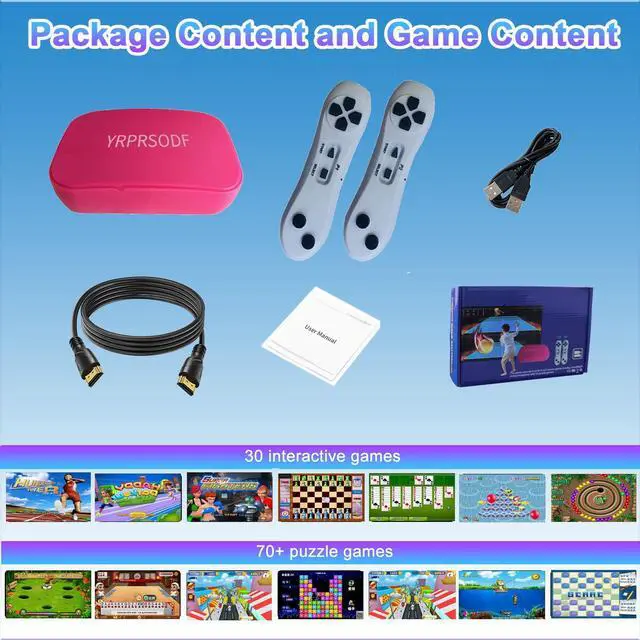 Alt view image 7 of 7 - TV Game Console Built in 100+ Games, Handheld Video Game Machine with 2.4G Wireless Gamepad Somatosensory Control, HD Plug and Play, Home Interactive& Puzzle Games, Red
