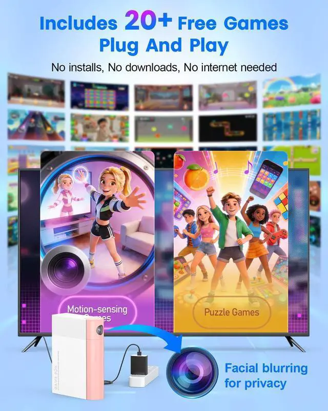 Alt view image 2 of 7 - AR Motion Gaming Console for Kids - Active Video Game System with Adjustable Camera for Light Physical Exercise & Coordination Development-White&Pink