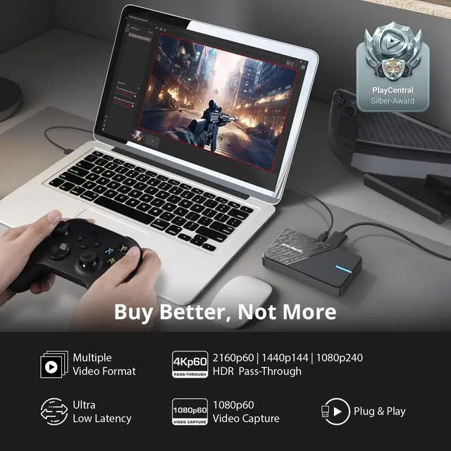 Alt view image 2 of 7 - Capture Card for Streaming, 4K60 HDR Passthrough, 1080p60 Video Recording, Ultra-Low Latency Game Streaming for Switch 2, Xbox, PS5, PC on Twitch, OBS, Win11, Mac - StreamLine MINI+ GC311G2