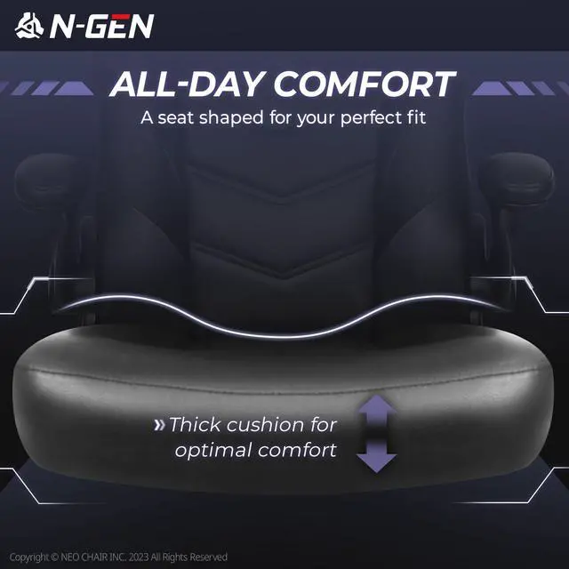 Alt view image 5 of 7 - N-GEN Video Gaming Computer Chair Ergonomic Desk Office Chair for Adults with Lumbar Support Flip-Up Arms Adjustable Height Swivel Wheels PU Leather Executive Design for Home and Office (Jet Black)