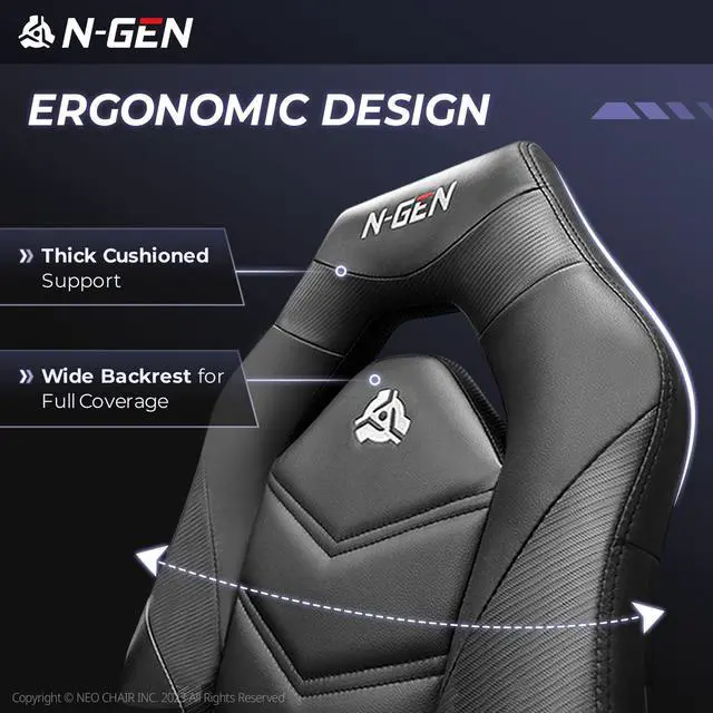 Alt view image 6 of 7 - N-GEN Video Gaming Computer Chair Ergonomic Desk Office Chair for Adults with Lumbar Support Flip-Up Arms Adjustable Height Swivel Wheels PU Leather Executive Design for Home and Office (Jet Black)