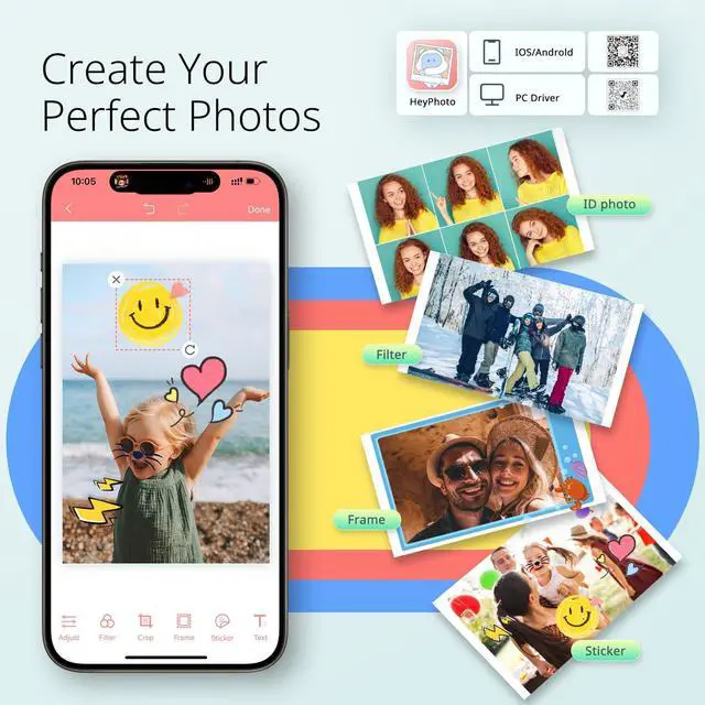 Alt view image 3 of 7 - Photo Printer, Picture Printer with 54 Sheets (4"x6") & 1 Ink Ribbon, Support AR Video Printing, Wi-Fi Connection, Portable Photo Printer for iPhone/Android/Laptop