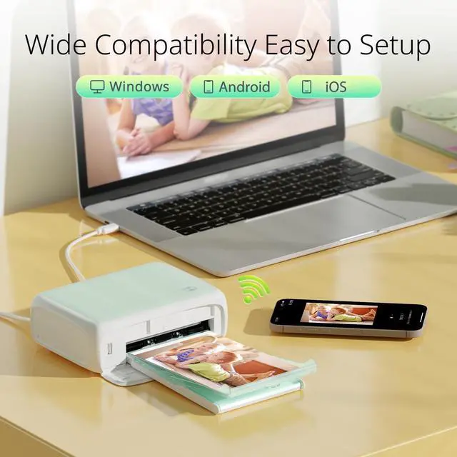 Alt view image 2 of 7 - Photo Printer, Picture Printer with 54 Sheets (4"x6") & 1 Ink Ribbon, Support AR Video Printing, Wi-Fi Connection, Portable Photo Printer for iPhone/Android/Laptop