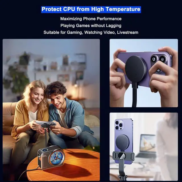 Alt view image 6 of 7 - Phone Cooler for Gaming, Live Streaming, Freeze in 15s, 48W Magnetic Cellphone Cooler with Low Noise Liquid Cooling Radiator for iPhone MagSafe Series/Android/iPad/Tablet, Beyond Phone Fan