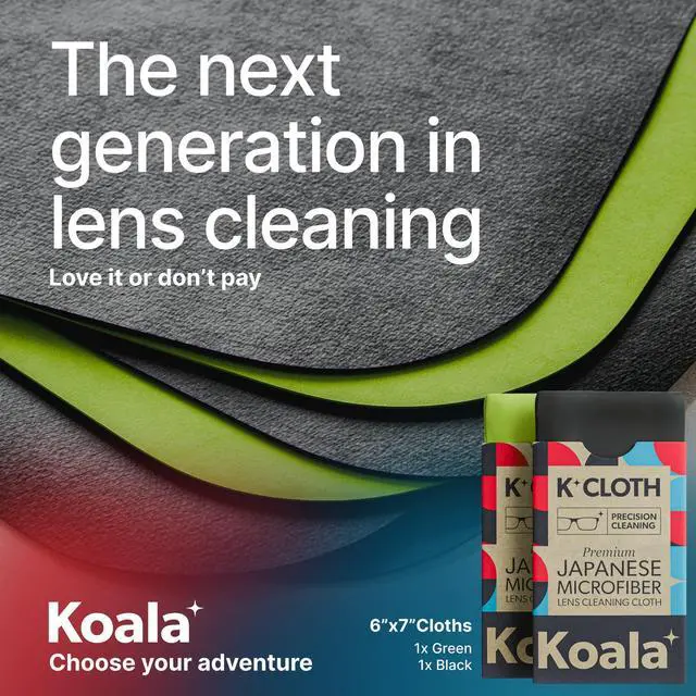 Alt view image 6 of 7 - Koala Lens Cleaning Cloth | Japanese Microfiber | Glasses Cleaning Cloths | Eyeglass Lens Cleaner | Eyeglasses, Camera, VR/AR Headset, and Screen Cleaner | Black & Green (Pack of 2)