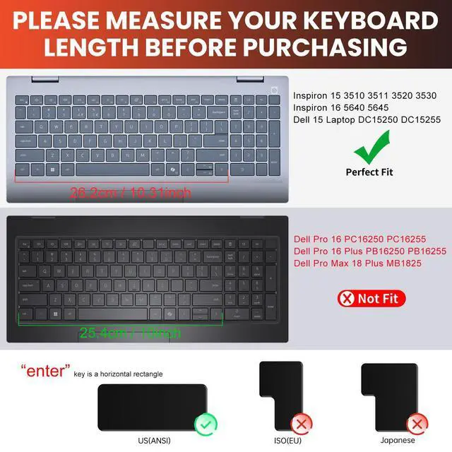 Alt view image 2 of 7 - Keyboard Cover for 2026 2025 Dell 15 Laptop DC15250 DC15255 15.6", Inspiron 15 3510 3520 3511 3515 3525 3530 3535 5510 5515 5518 15.6 / Inspiron 16 5640 5645 Skin -Clear