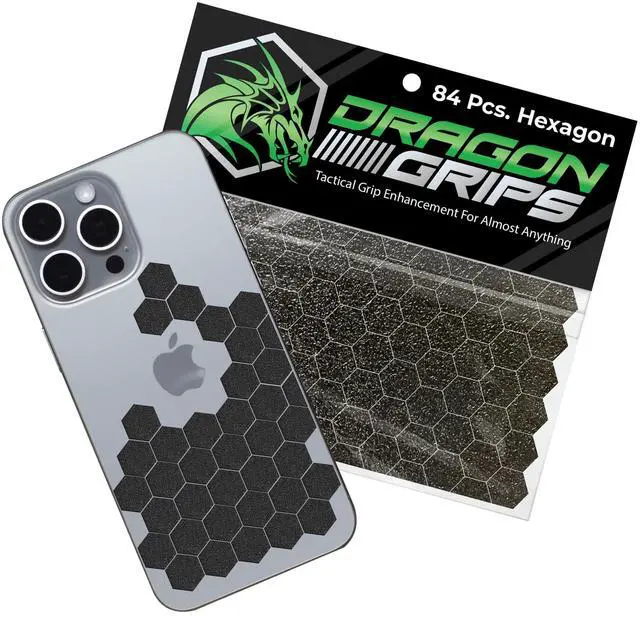 Main image of Black Rubber Grip Tape - 84pc Precut Hexagon Textured Stickers, Multi-Purpose Non-Slip Stickers for Phone Cases, Controllers, Guns & Mouse Grip Tape, Waterproof, Made in USA