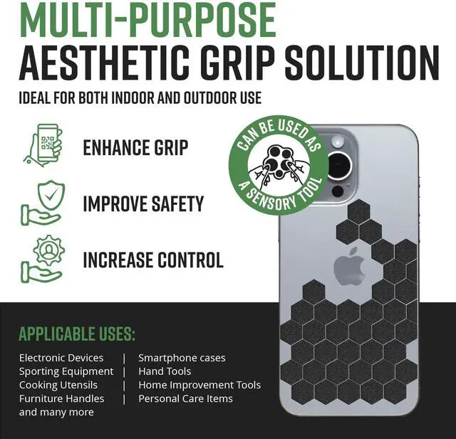 Alt view image 2 of 7 - Black Rubber Grip Tape - 84pc Precut Hexagon Textured Stickers, Multi-Purpose Non-Slip Stickers for Phone Cases, Controllers, Guns & Mouse Grip Tape, Waterproof, Made in USA