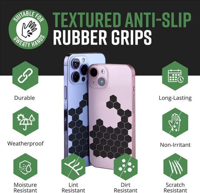Alt view image 3 of 7 - Black Rubber Grip Tape - 84pc Precut Hexagon Textured Stickers, Multi-Purpose Non-Slip Stickers for Phone Cases, Controllers, Guns & Mouse Grip Tape, Waterproof, Made in USA
