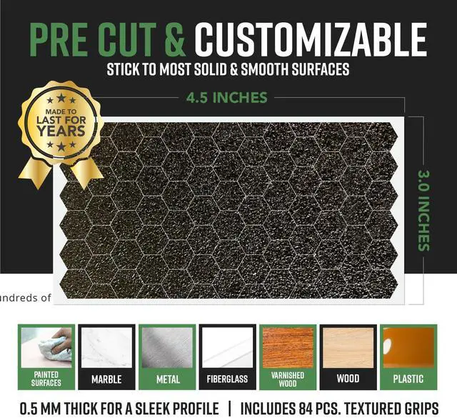 Alt view image 5 of 7 - Black Rubber Grip Tape - 84pc Precut Hexagon Textured Stickers, Multi-Purpose Non-Slip Stickers for Phone Cases, Controllers, Guns & Mouse Grip Tape, Waterproof, Made in USA