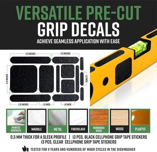 Alt view image 5 of 6 - 13-Piece Rectangular Rubber Grip Tape Pack - Black Rubberized Mouse Grip Tape, Versatile Non-Slip Stickers for Cell Phone Case, Gun, Tools, Gaming Controller, Laptop & More, Made in USA