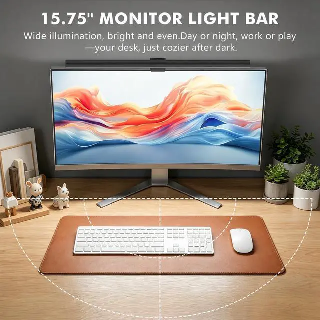 Alt view image 2 of 7 - Monitor Light Bar, Eye-Care USB Computer Monitor Lamp for Home Office Gaming, 15.7'' Ultrawide LED Light, 3 Color Temperatures Stepless Dimming Screen Bar