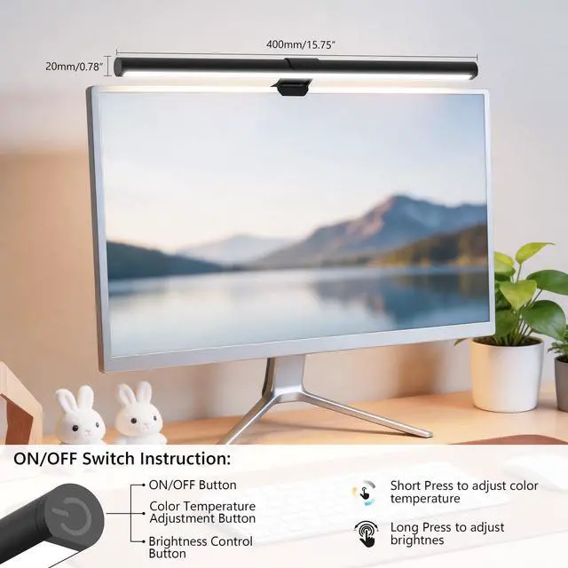 Alt view image 3 of 7 - Monitor Light Bar, Eye-Care USB Computer Monitor Lamp for Home Office Gaming, 15.7'' Ultrawide LED Light, 3 Color Temperatures Stepless Dimming Screen Bar