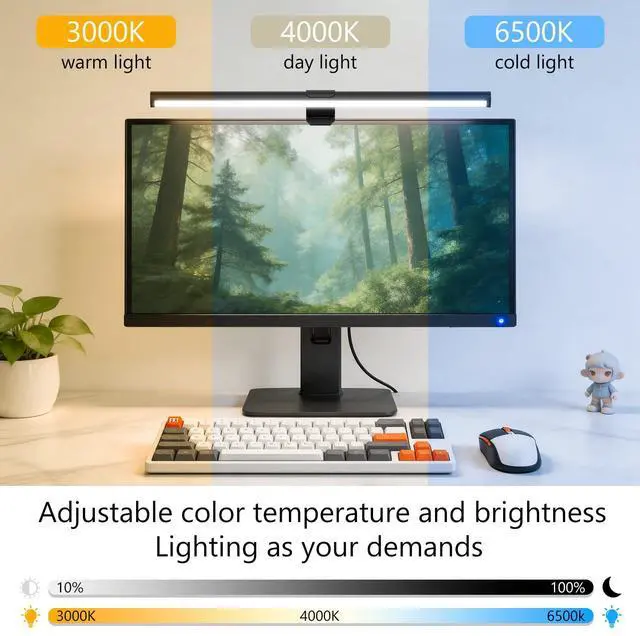 Alt view image 4 of 7 - Monitor Light Bar, Eye-Care USB Computer Monitor Lamp for Home Office Gaming, 15.7'' Ultrawide LED Light, 3 Color Temperatures Stepless Dimming Screen Bar