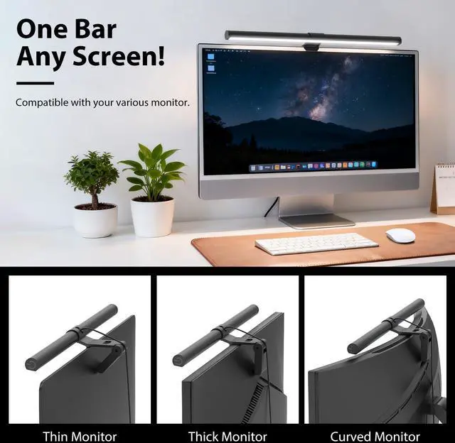 Alt view image 5 of 7 - Monitor Light Bar, Eye-Care USB Computer Monitor Lamp for Home Office Gaming, 15.7'' Ultrawide LED Light, 3 Color Temperatures Stepless Dimming Screen Bar