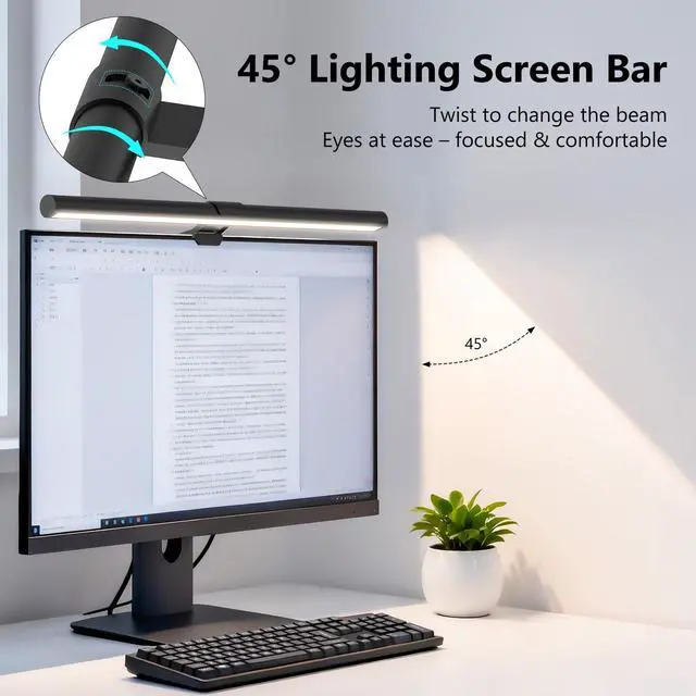 Alt view image 6 of 7 - Monitor Light Bar, Eye-Care USB Computer Monitor Lamp for Home Office Gaming, 15.7'' Ultrawide LED Light, 3 Color Temperatures Stepless Dimming Screen Bar