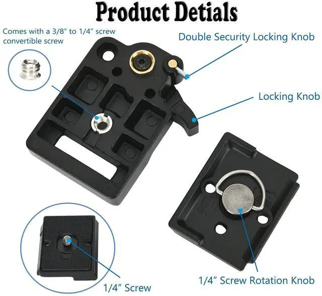 Alt view image 2 of 7 - 323 RC2 Quick Release Plate Adapter, Rapid Connect Adapter with Quick Release Plate Compatible for Manfrotto Monopod, Manfrotto Tripod Ball Head and Tripod
