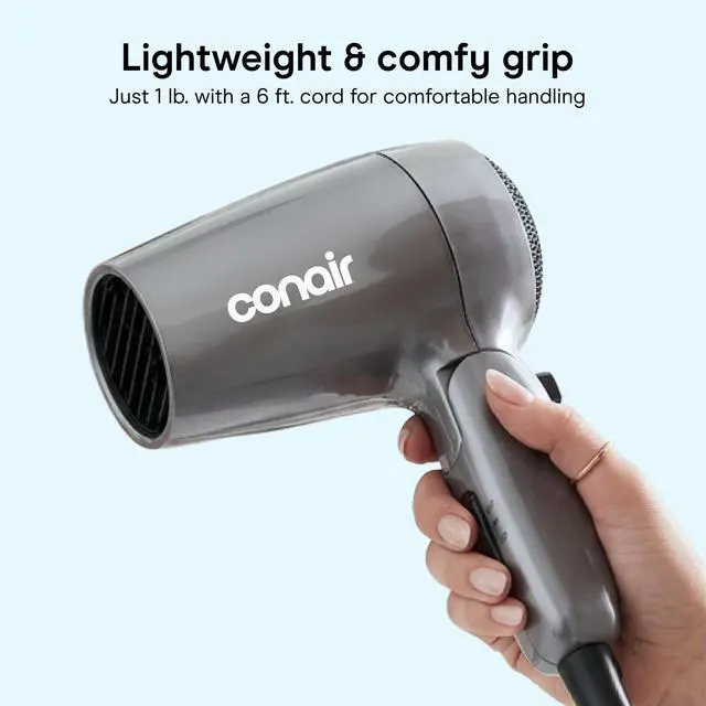 Alt view image 5 of 7 - Travel Hair Dryer with Dual Voltage, 1875W Compact Blow Dryer with Folding Handle, Gray