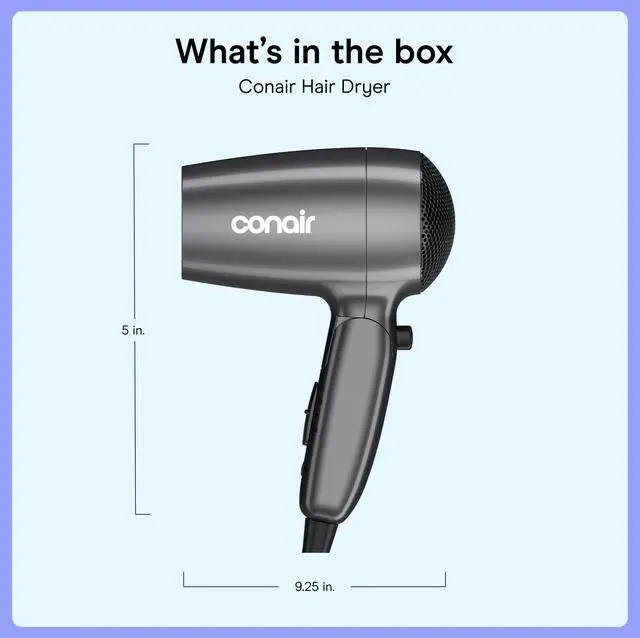 Alt view image 7 of 7 - Travel Hair Dryer with Dual Voltage, 1875W Compact Blow Dryer with Folding Handle, Gray