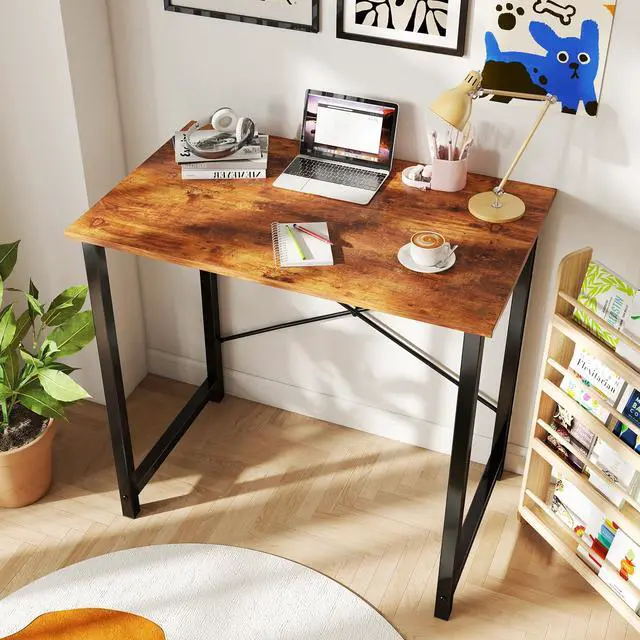 Alt view image 2 of 7 - 31 Inch Small Computer Desk for Home Office, Modern Study Writing Gaming Work Table Simple Style for Bedroom with X-Shaped ReInchforcement, Rustic Brown