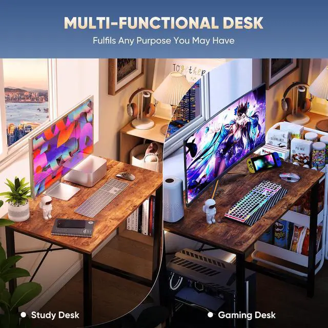 Alt view image 4 of 7 - 31 Inch Small Computer Desk for Home Office, Modern Study Writing Gaming Work Table Simple Style for Bedroom with X-Shaped ReInchforcement, Rustic Brown