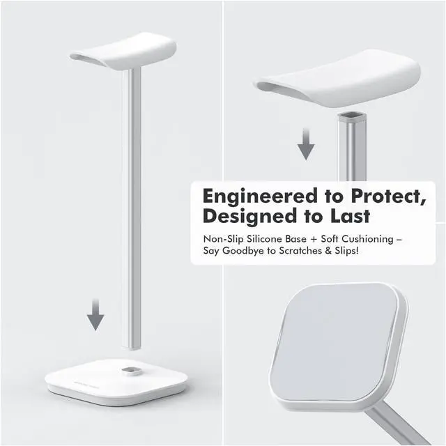 Alt view image 5 of 7 - Headphone Stand, Desktop Headset Holder Heavy Base Desk Earphone Stand Aluminum Gaming Headset Hanger Rack Compatible with AirPods Max, AirPods Pro, Sony, Beats, Bose, Razer (White)