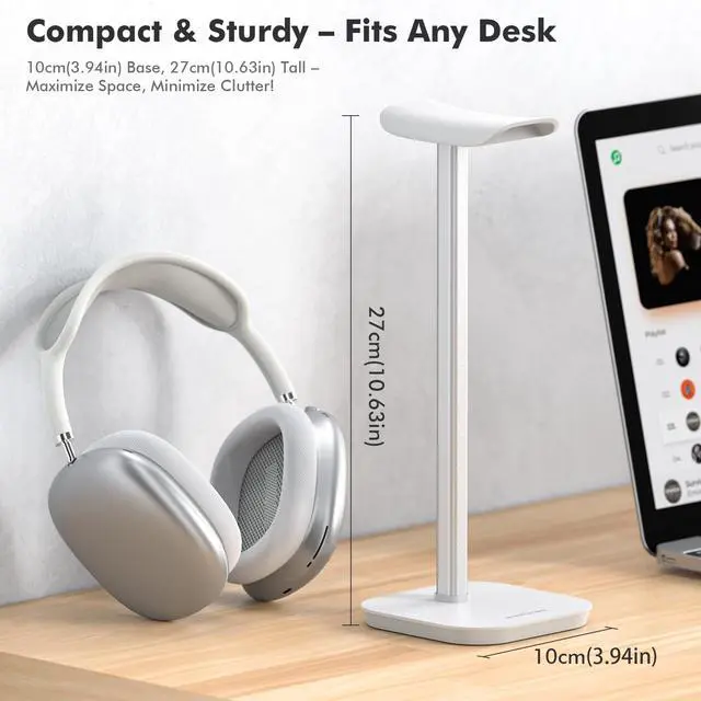 Alt view image 2 of 7 - Headphone Stand, Desktop Headset Holder Heavy Base Desk Earphone Stand Aluminum Gaming Headset Hanger Rack Compatible with AirPods Max, AirPods Pro, Sony, Beats, Bose, Razer (White)