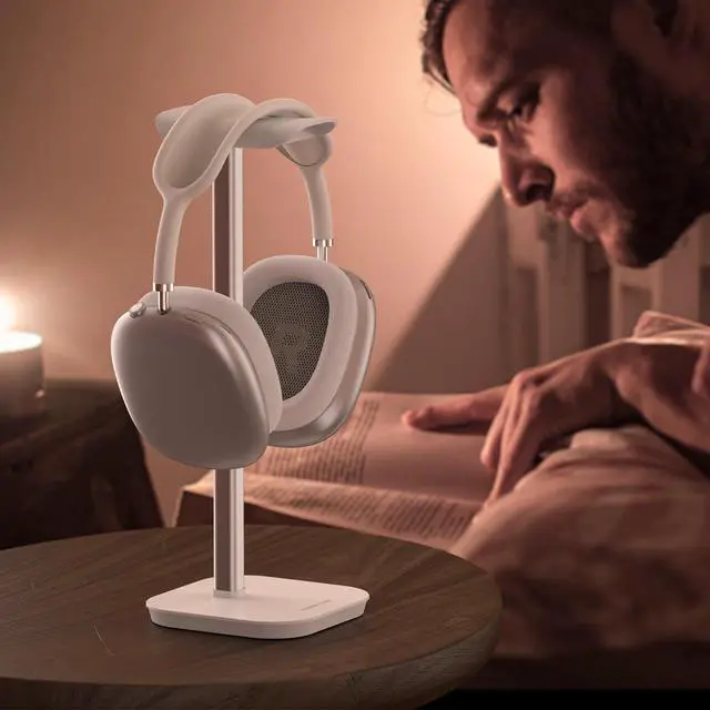 Alt view image 7 of 7 - Headphone Stand, Desktop Headset Holder Heavy Base Desk Earphone Stand Aluminum Gaming Headset Hanger Rack Compatible with AirPods Max, AirPods Pro, Sony, Beats, Bose, Razer (White)