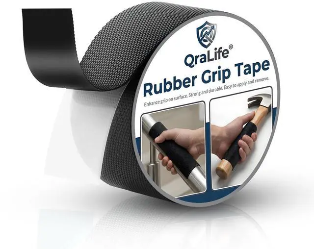 Main image of Rubber Grip Tape - Strong Adhesive Anti-Slip Tape for Handles, Mouse - Waterproof Non-Abrasive Textured Tape to Enhance Grip and Comfort (Black, 2 in x 10 Ft)