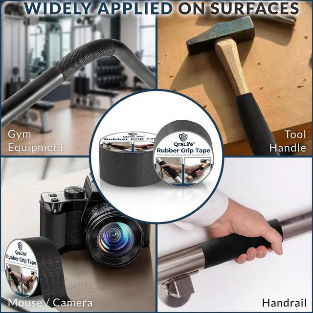 Alt view image 3 of 7 - Rubber Grip Tape - Strong Adhesive Anti-Slip Tape for Handles, Mouse - Waterproof Non-Abrasive Textured Tape to Enhance Grip and Comfort (Black, 2 in x 10 Ft)