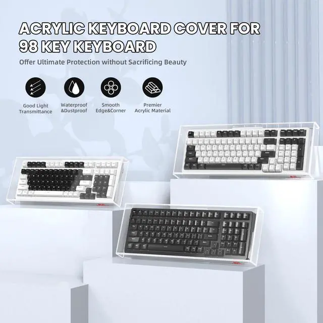 Alt view image 2 of 7 - KC04 Acrylic Clear Transparent Keyboard Cover(17.4 * 6.5 * 1.89 inch) with Dustproof Waterproof Anti-hit Anti-cat Protective Case for Standard 98Key Mechanical Gaming Keyboard